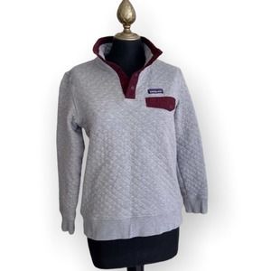 Patagonia Pullover Sweater Snap-T Quilt Grey Maroon Organic Cotton Size XS